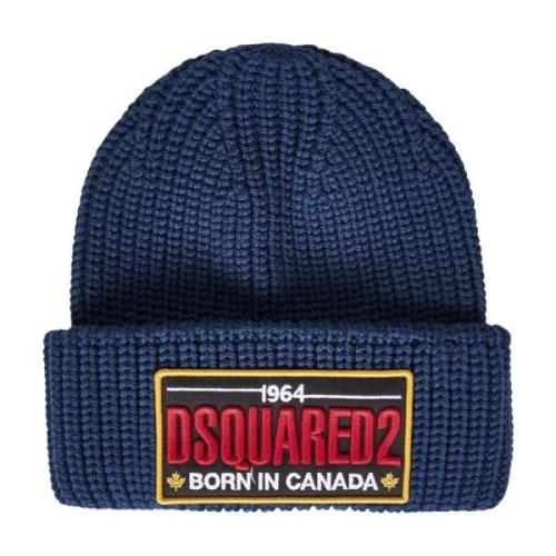 Dsquared2 Blå ullmössa med logopatch Blue, Herr