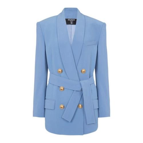 Balmain Crepejacka med sjalkrage Blue, Dam