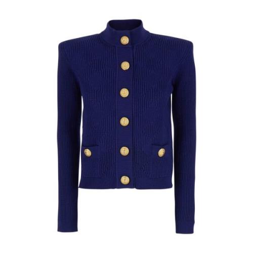 Balmain Knäppt Vichy Stickad Kofta Sweaters Blue, Dam