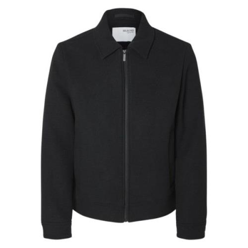 Selected Homme Svart Kort Dragkedja Ullrock Black, Herr