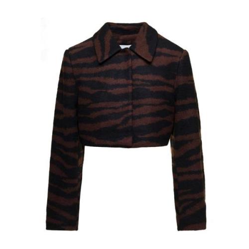 Ganni Zebra Print Yllejacka Brown, Dam