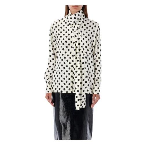 Msgm Polka Dot Satinblus Off White White, Dam