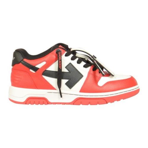 Off White Röd Svart Läder Sneakers Orange, Herr