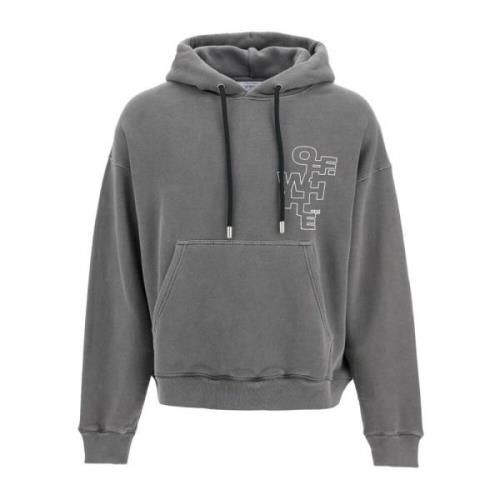 Off White Outline Arrow Hoodie med Logo Print Gray, Herr