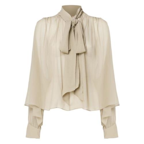 Chloé Silk Georgette Lavallière Blus Beige, Dam