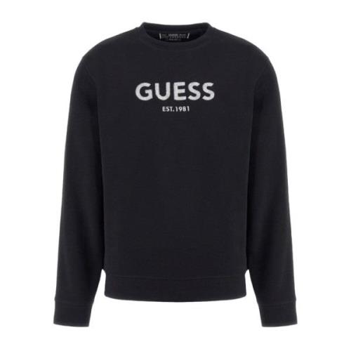 Guess Broderad bomulls sweatshirt - Svart Black, Herr