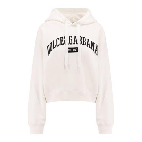 Dolce & Gabbana Vit Sweatshirt Hoodie Ribbad Mudd White, Dam