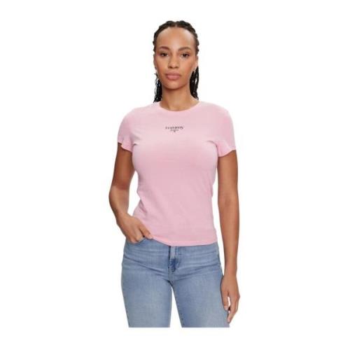 Tommy Jeans Grundläggande Bomull T-shirt - Ros Tryck Pink, Dam