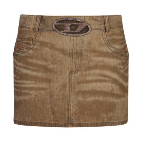 Diesel Kamel Denim Mini Kjol med Oval D Logo Brown, Dam