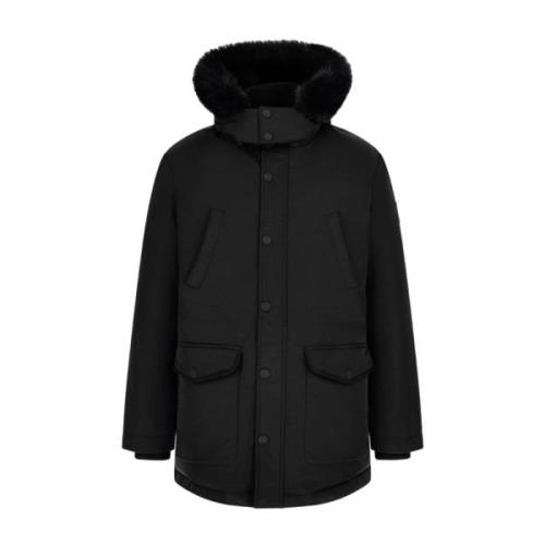 Guess Svart textil parka för män Black, Herr