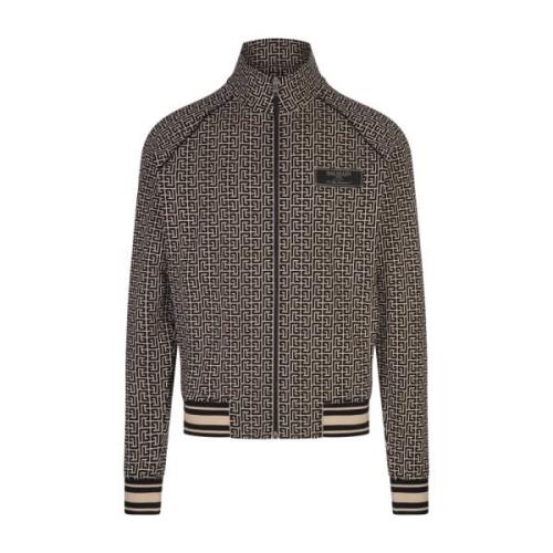 Balmain Brun Bomberjacka med Monogram Motif Brown, Herr