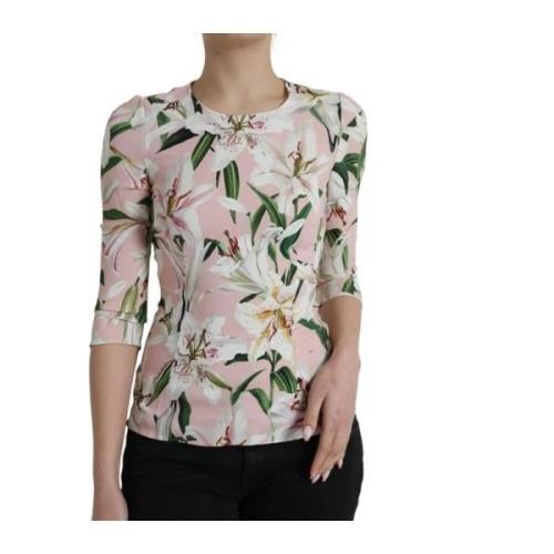 Dolce & Gabbana Blommig Lily Print Blus Topp Multicolor, Dam