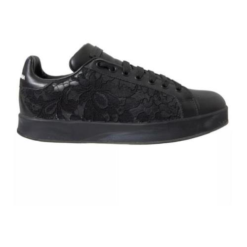 Dolce & Gabbana Svart Spets Låg Topp Sneakers Black, Dam