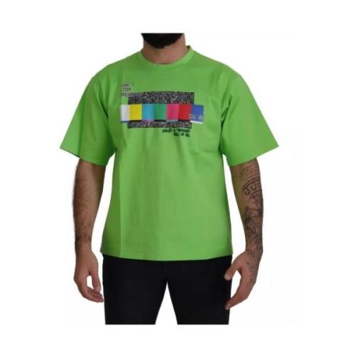 Dolce & Gabbana TV Kanal Tryck Bomull T-shirt Green, Herr