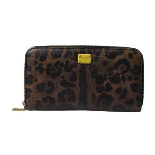 Dolce & Gabbana Leopardmönstrad Läderplånbok med Dragkedja Brown, Dam