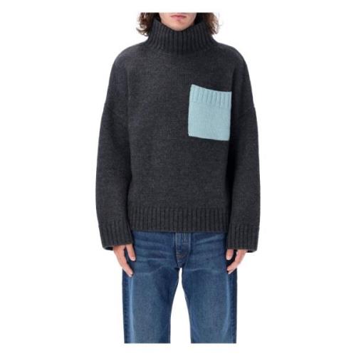 JW Anderson Mörkgrå Stickad Hög Hals Tröja Gray, Herr