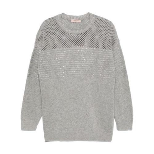 Twinset Grå Stickad Tröja med Paljett Detaljer Gray, Dam