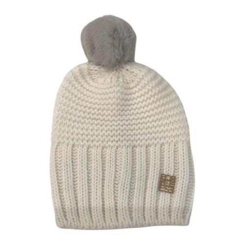 Borbonese Vit Pom Pom Akryl Beret Mössa White, Dam