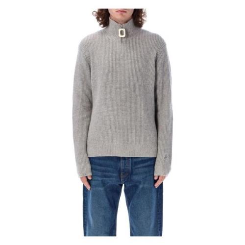 JW Anderson Ljusgrå Stickad Half-Zip Tröja Gray, Herr