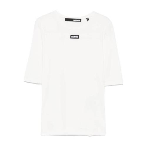 Rotate Birger Christensen Vit Jersey Logo Patch T-shirt White, Dam