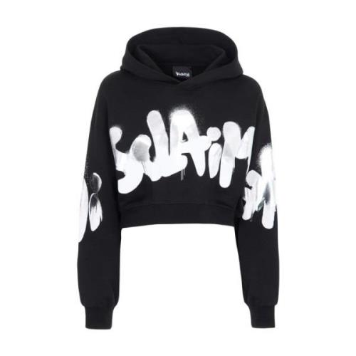 Disclaimer Logo Lättvikts Cropped Hoodie Svart Black, Dam