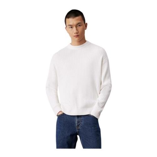 Calvin Klein Jeans Ivory Linear Sweater Bomull Ekologisk White, Herr