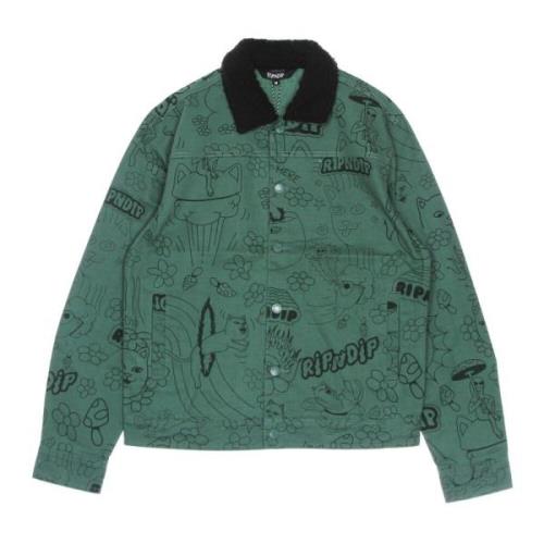 Ripndip Skogsgrön Scribble Button Up Jacka Green, Herr