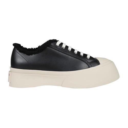 Marni Shearling Lace-Up Sneakers Black, Dam