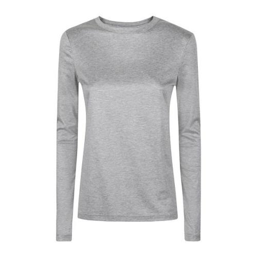 Eleventy Långärmad rund hals Tencel bomull T-shirt Gray, Dam