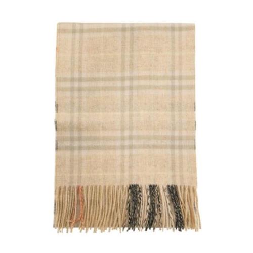 Burberry Reversible Kashmir Sjal med Check Motif Beige, Dam