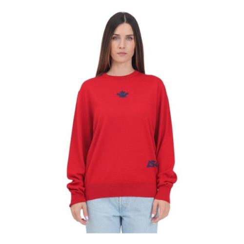 Dsquared2 Röd crew-neck tröja med jacquard logo Red, Dam