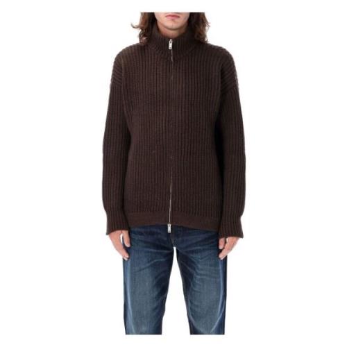 Emporio Armani Zip-Up Wool Cardigan Outerwear Brown, Herr