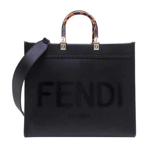 Fendi Läderhandväska med logotyp Black, Dam