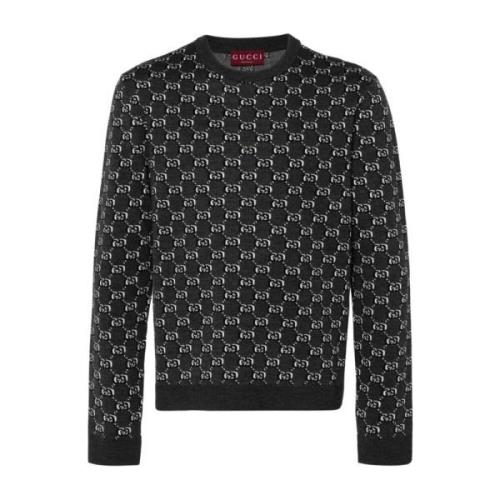 Gucci Grå Stickad Crew Neck Tröja Gray, Herr