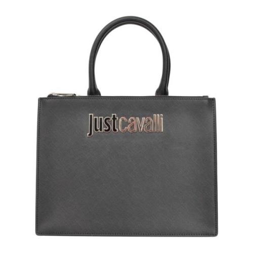 Just Cavalli Svart Shopper Väska med Logotyp Black, Dam