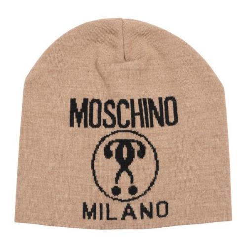 Moschino Logo Detalj Double Question Mark Beanie Beige, Herr