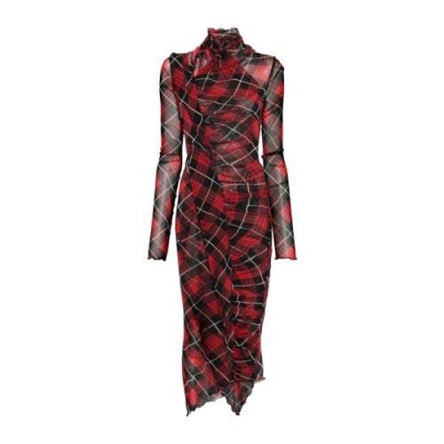 Jean Paul Gaultier Röd Tartan Check Midi Klänning Multicolor, Dam