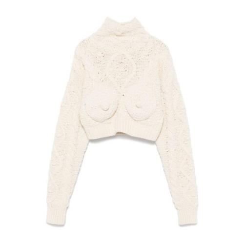 Jean Paul Gaultier Chunky Stickad Turtleneck Tröja Beige, Dam