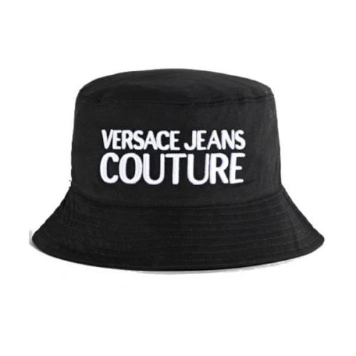 Versace Jeans Couture Svart bomullsfiskarhatt med vitt broderat logoty...