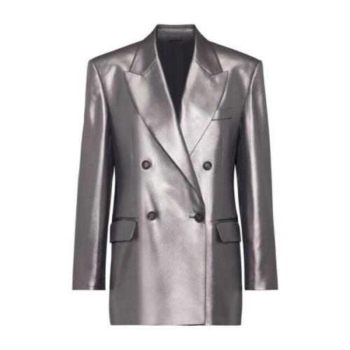 Brunello Cucinelli Grå Ull Blazer med Metall Effekt Gray, Dam