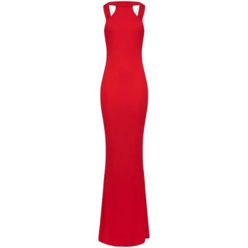 Elisabetta Franchi Röd Halterneck Maxi Klänning Statement Red, Dam