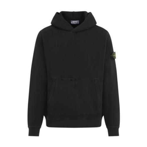 Stone Island Svart Bomull Huva Tröja Aw24 Black, Herr