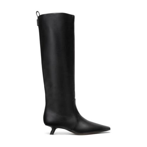 Brunello Cucinelli Svarta Läder Knä-Höga Kitten Heel Stövlar Black, Da...