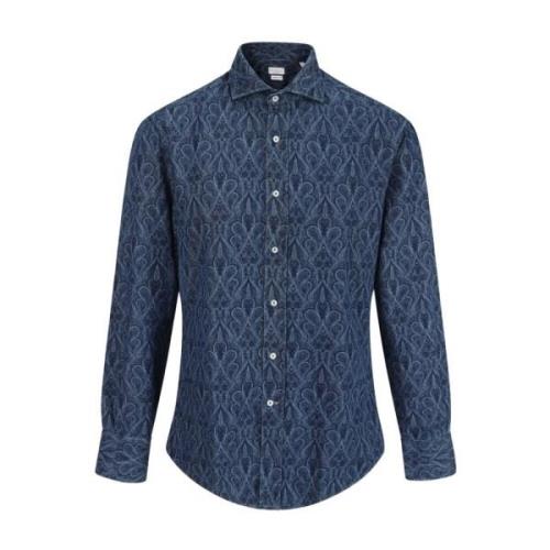 Brunello Cucinelli Blå Paisley Print Casual Skjorta Blue, Herr