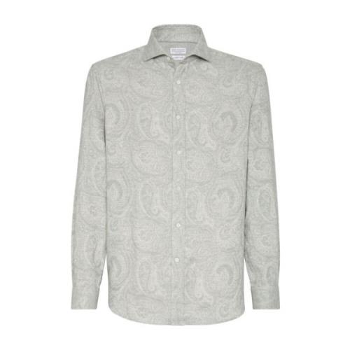 Brunello Cucinelli Paisley Print Casual Skjorta Gray, Herr