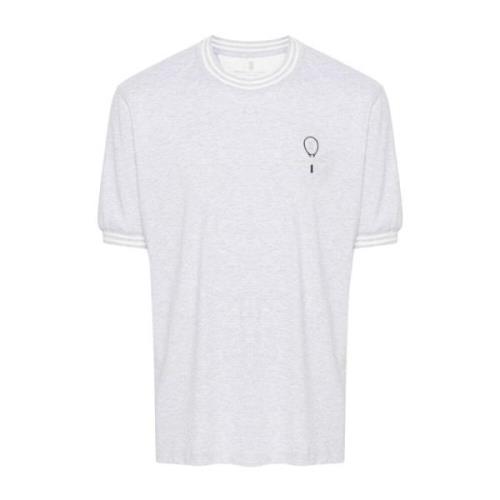 Brunello Cucinelli Grå Tennis Logo Randig T-shirt Gray, Herr