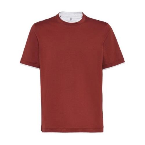 Brunello Cucinelli Kontrast Trim Crew Neck T-shirts och Polos Brown, H...