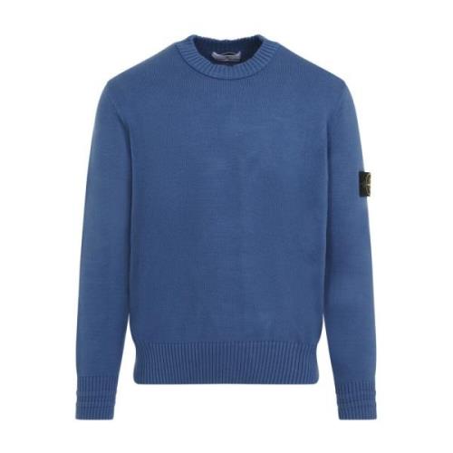 Stone Island Blå Bomull Crewneck Sweater Aw24 Blue, Herr