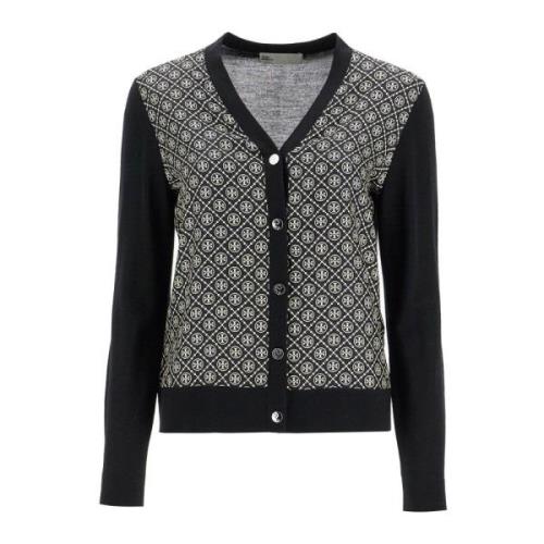 Tory Burch Silkeinsats Cardigan med Double T Motif Black, Dam