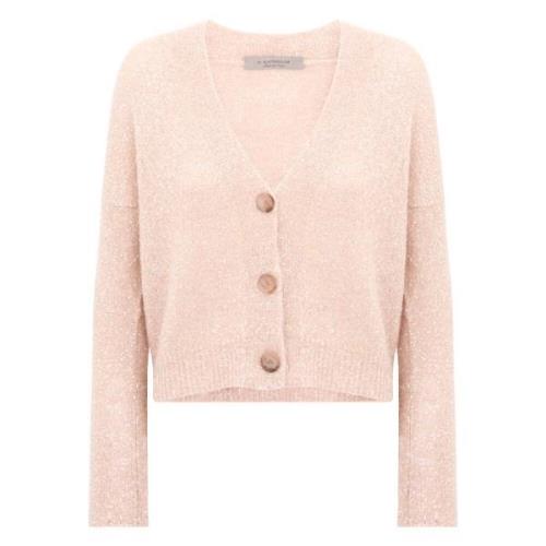 D.Exterior Rosa Lurex Kofta Ull V-Hals Dam Pink, Dam